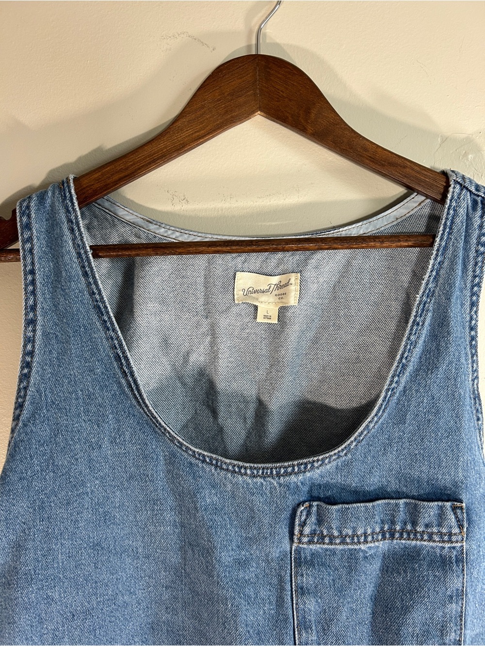 Oversized Denim Tank Top with Chest Pocket - Blue - Picture 2 of 4